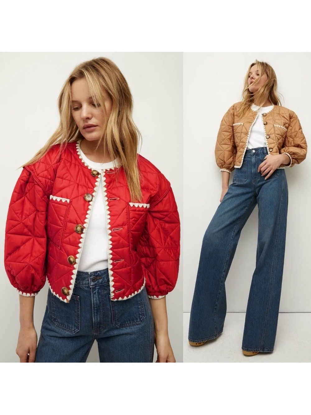 Veronica Beard Leal Reversible Quilted‎ Jacket Camel Red Small EUC